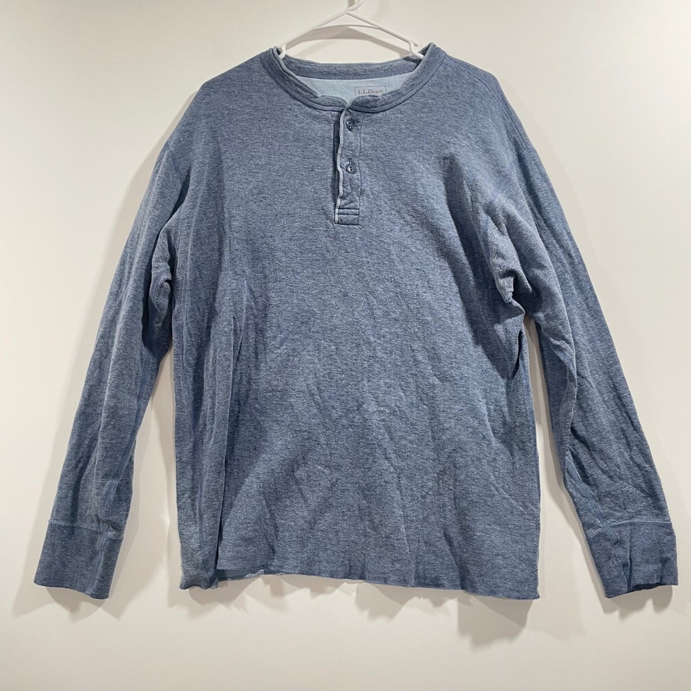 LL Bean Mens Blue Heather Henley Long Sleeve Wool Blend Shirt Size L‎ Regular